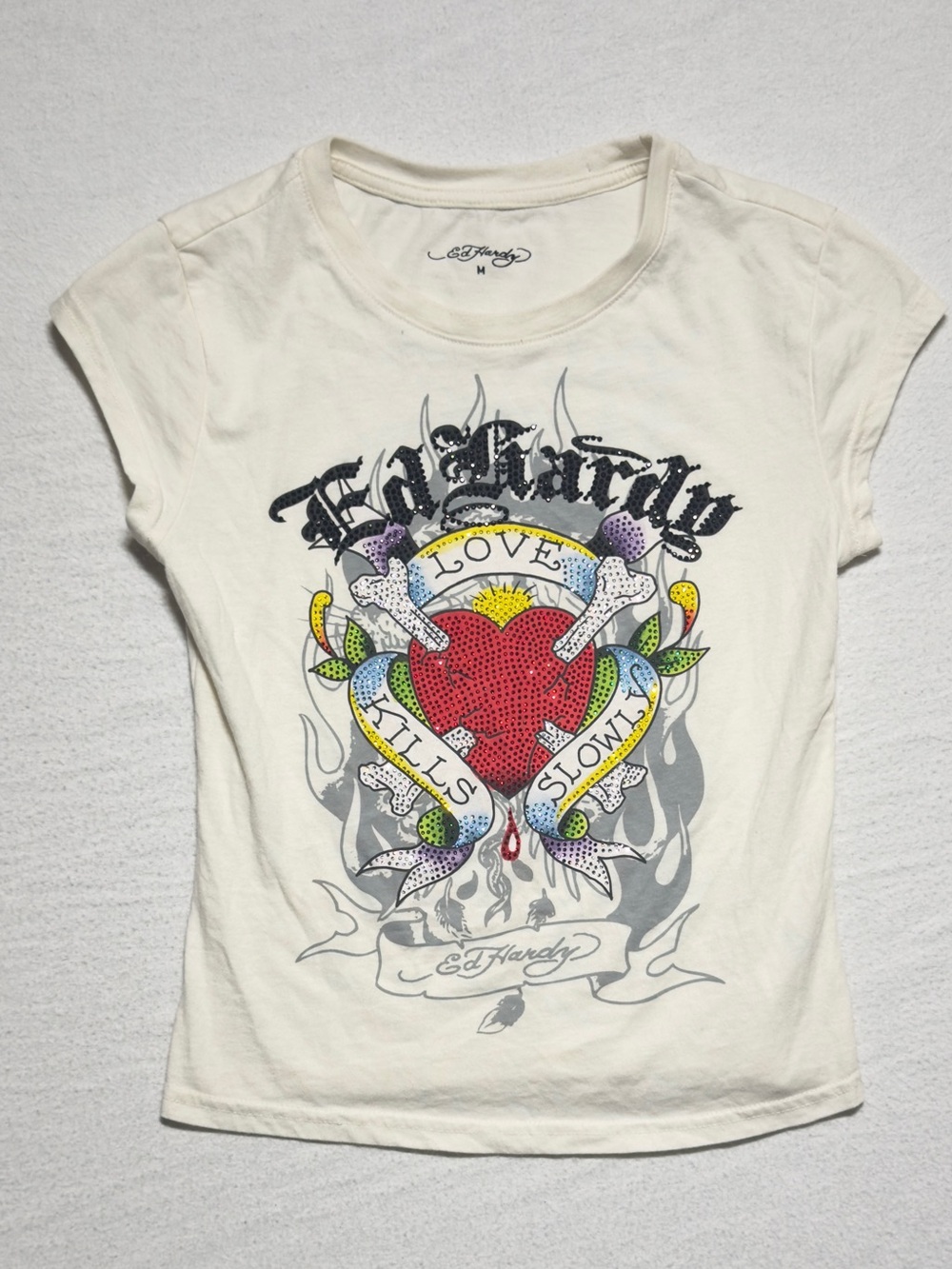 Ed Hardy Girls' Cream Graphic Heart Tee